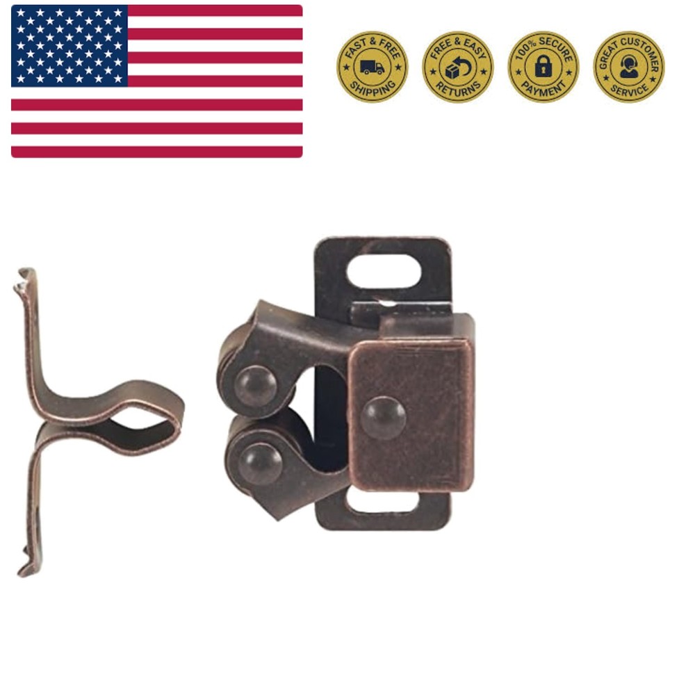 Durable Double Roller Catch in Antique Copper - Includes Strike Plates & Screws