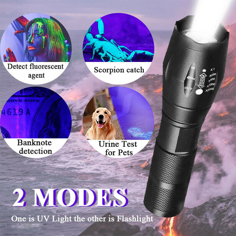 2 Pack UV Torch Ultra Violet+White Lights LED Flashlight Blacklight Lamp 2 Modes