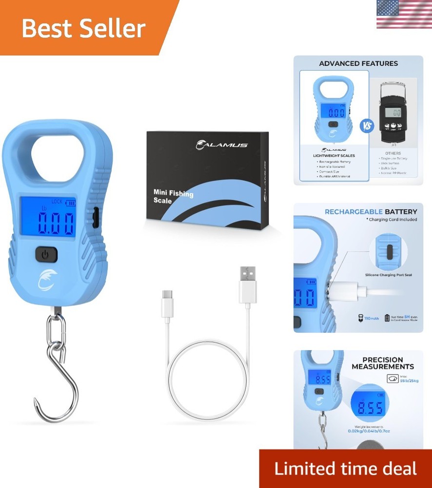 Durable Lightweight Fish Scale with Rechargeable USB & High Precision Readout