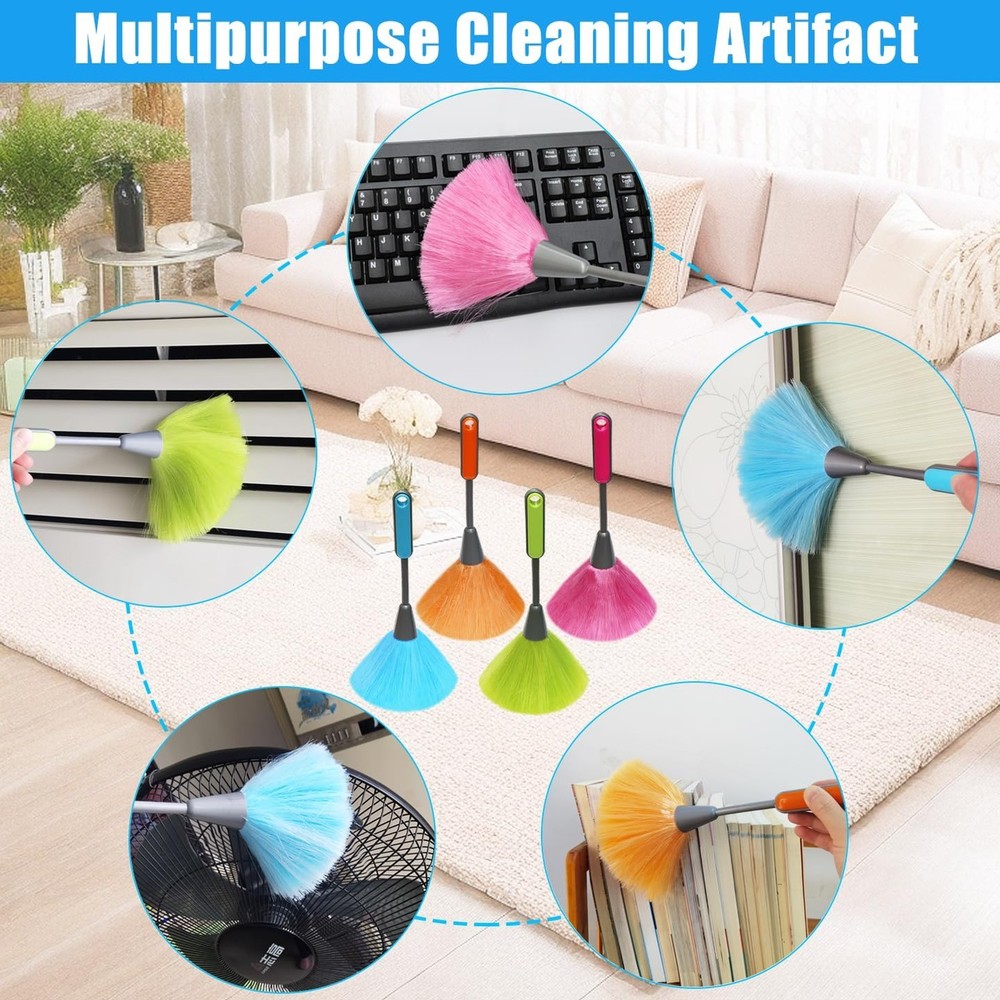 4 Pack 10 inch Microfiber Duster, Feather Duster, Grips Microfiber Delicate D...