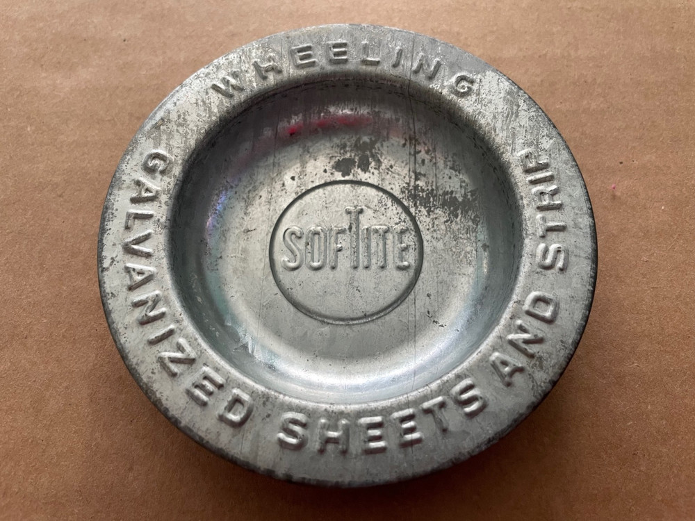 Vintage SOFTITE Galvanized Sheets and Strip Ashtray Wheeling #1