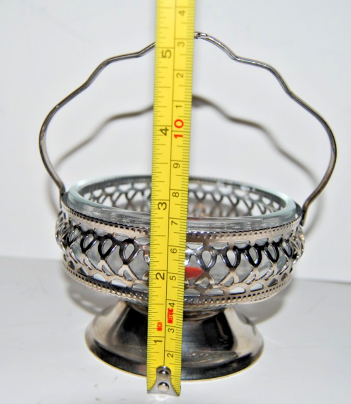 Vintage Leonard Inc. Glass & Silver-plate Serving Condiment Basket w/ Insert