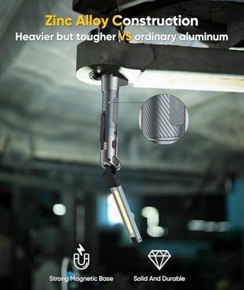 Magnetic Work Light - 4000mAh Rechargeable Work Light with Hook Design, Silver