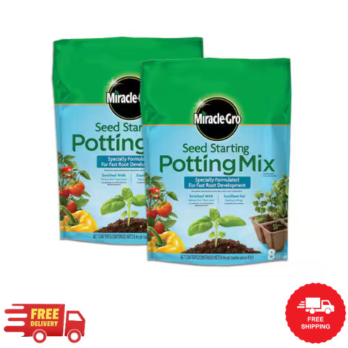 2-Pack Miracle-Gro Seed Starting Potting Soil Mix-16 Qt for Optimal Plant Growth