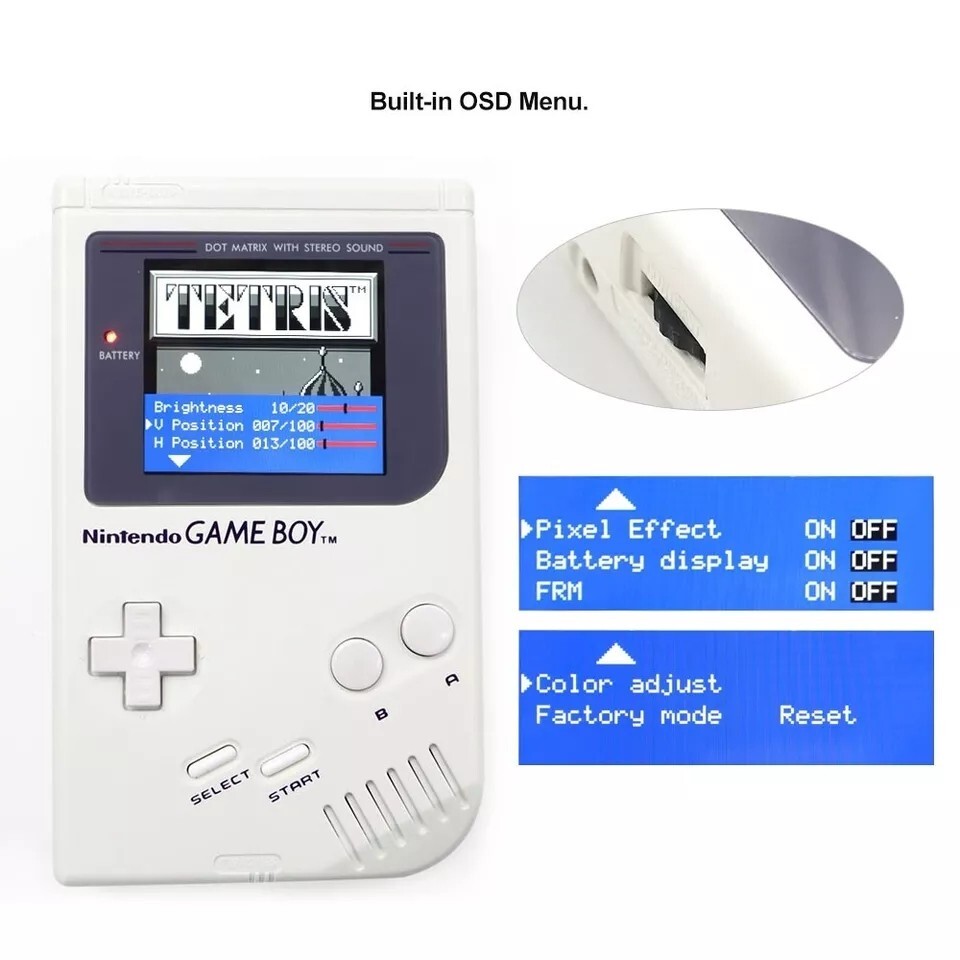 Game Boy DMG Laminated IPS Kit w/ Shell & USB-C LiPo Battery Gameboy *NO SOLDER*