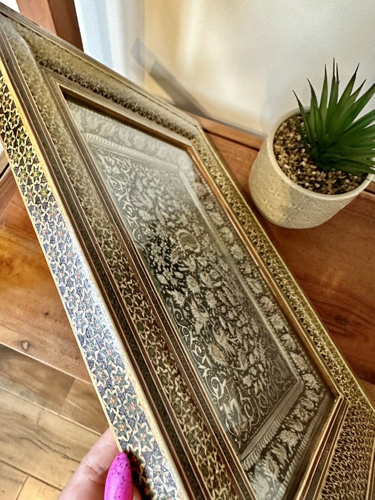 Antique Moroccan Inlaid Bone Frame Repousse Plaque