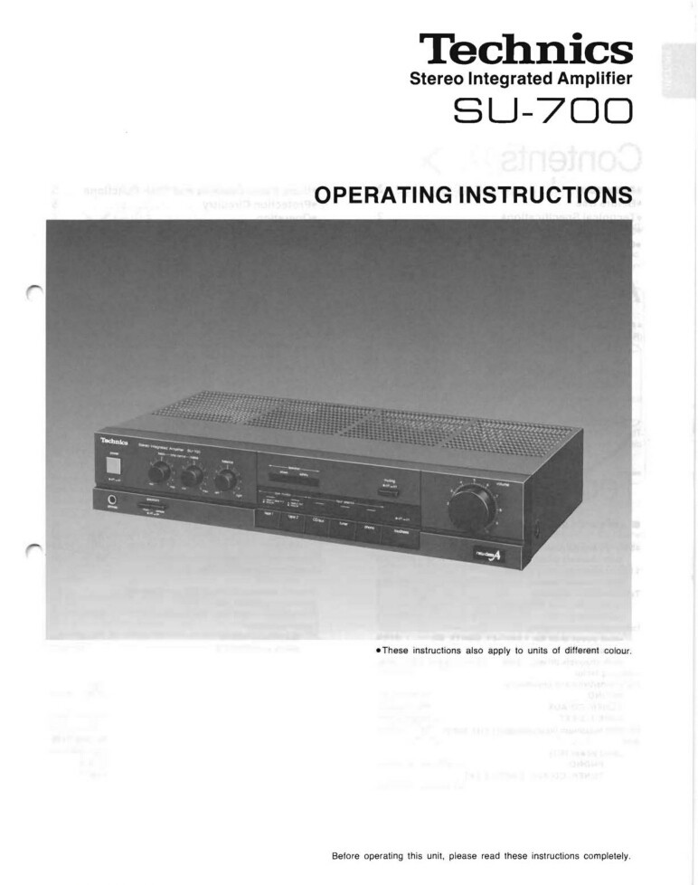 Technics SU-700 Amplifier Owners Instruction Manual Reprint