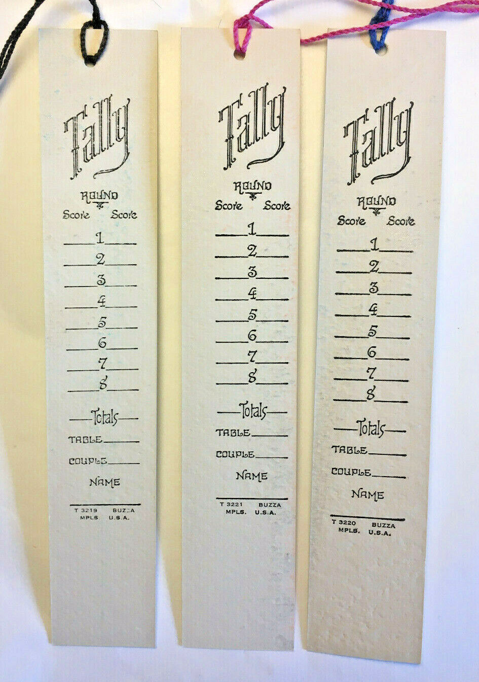 (3) Unused Vintage Art Deco Bridge Tallies Vivid Orange Blue Green Silver Buzza