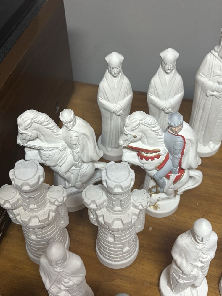 Large Traditional Chess Set 6"T King Ceramic Bisque Missing 1 Queen