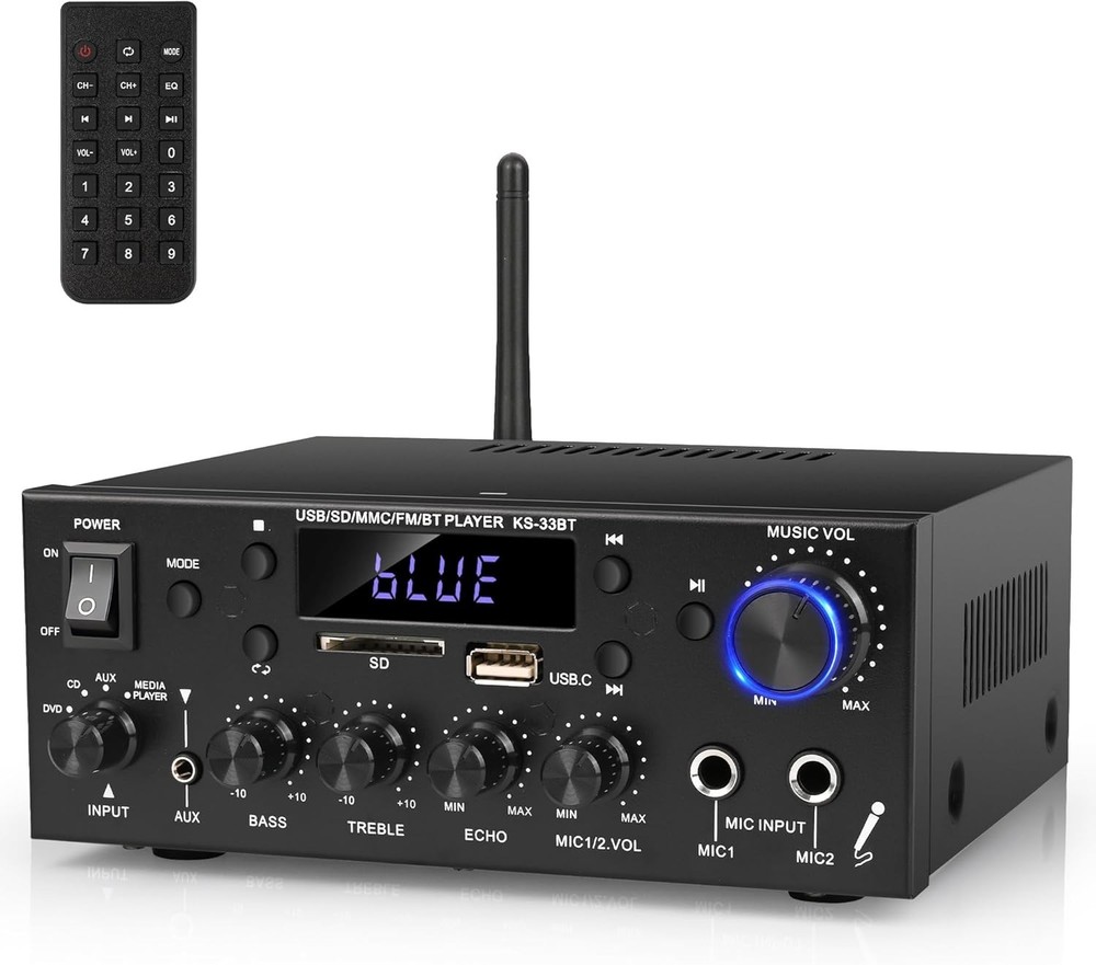 Compact 500W Audio Amplifier with Bluetooth