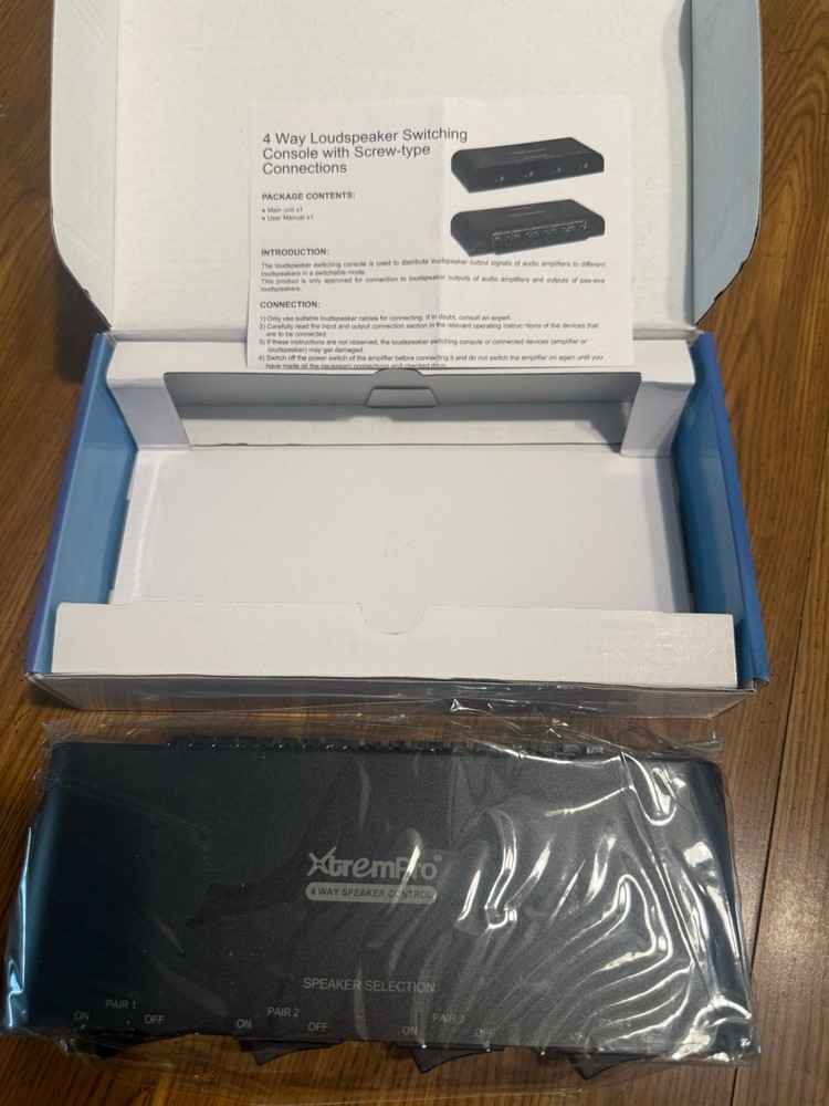 XtremPro 4 Way Speaker Selector Black Screw-type Connections 200W