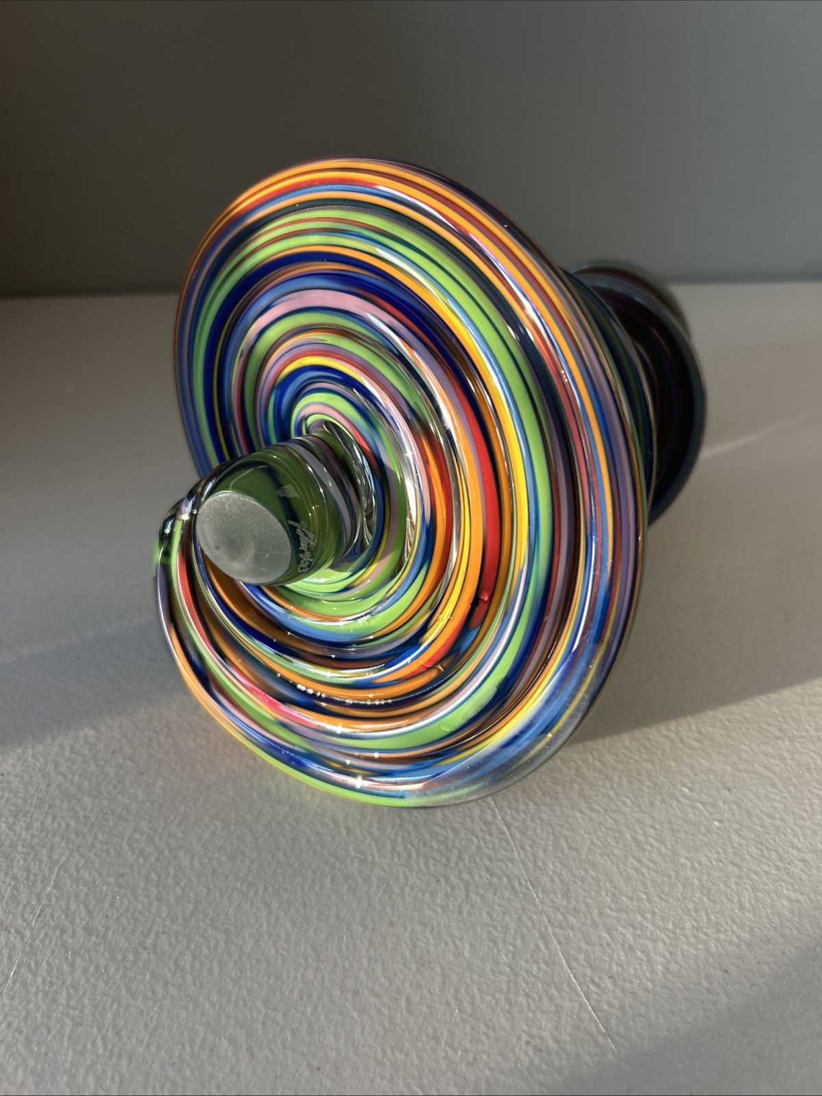 Thomas Kelly Heechee Rainbow Swirl Signed Art Glass Sculpture Signed 10.75" Tall