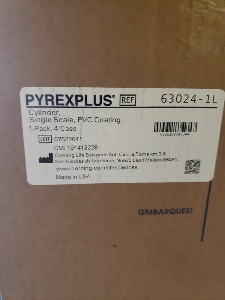 1000 ML PYREXPLUS 63024-1L Cylinder, Single Scale, PVC Coating.