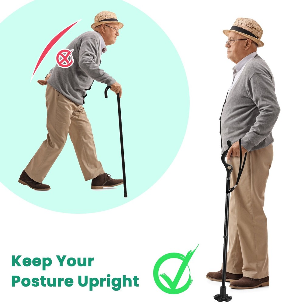 Height Adjustable Walking Stick Ergonomic Walking Cane Aluminum Collapsible