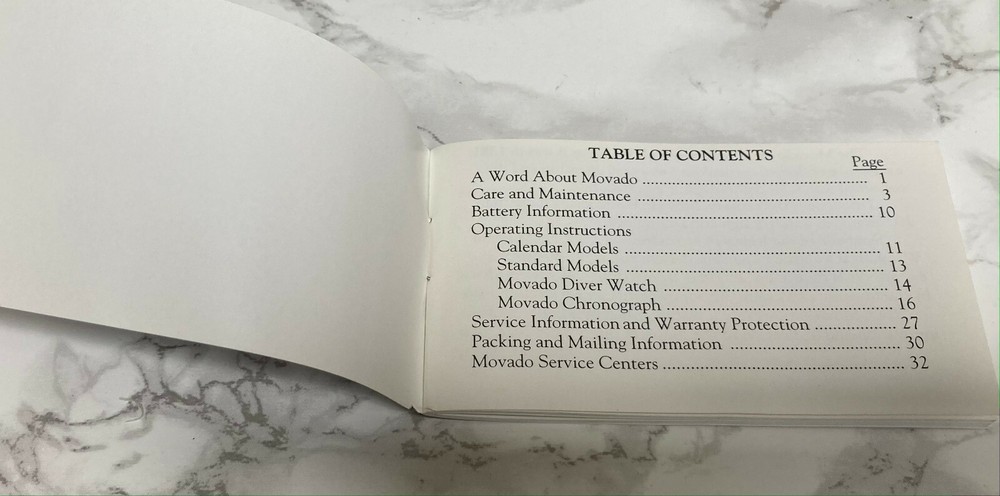 *AUTHENTIC MOVADO WATCH OPERATING MANUAL BOOKLET, OPEN PAPERS IN GOOD CONDITION*