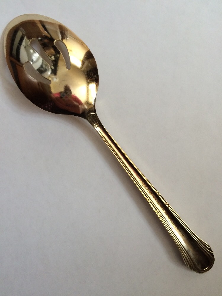 Hampton Stainless Gold Electroplate Round Tip HSV149 PIERCED SERVING SPOON 8+"