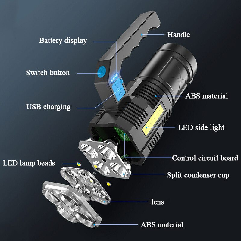 LED Super Bright Searchlight Rechargeable Handheld Flashlight Waterproof Torch