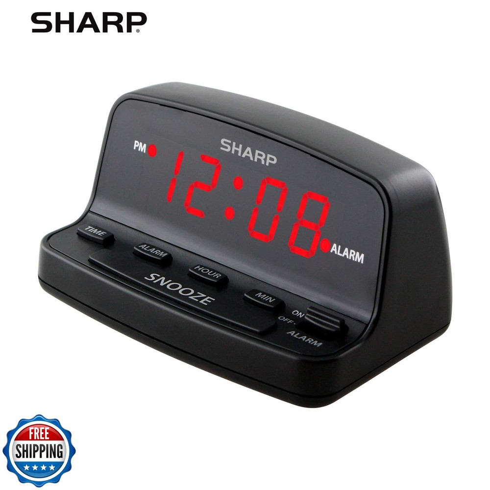 Sharp Digital Alarm Clock with Keyboard Style Controls, Battery Back-up, Easy