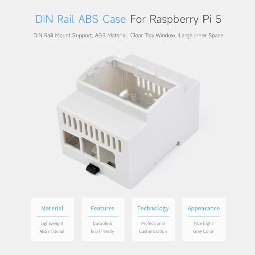 DIN Rail ABS Case for Raspberry Pi 5, Large Inner Space, Injection Moduling