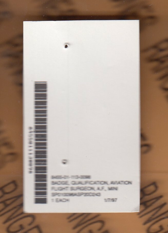 USAF Air Force Basic Flight Surgeon wing 2" medium sized badge c/b