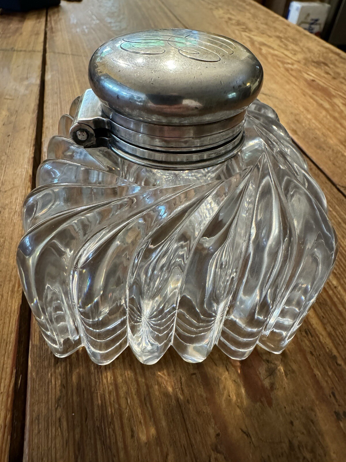 19th Century Tiffany & Co Sterling Silver and Cut Crystal 3.75” Inkwell and Cap