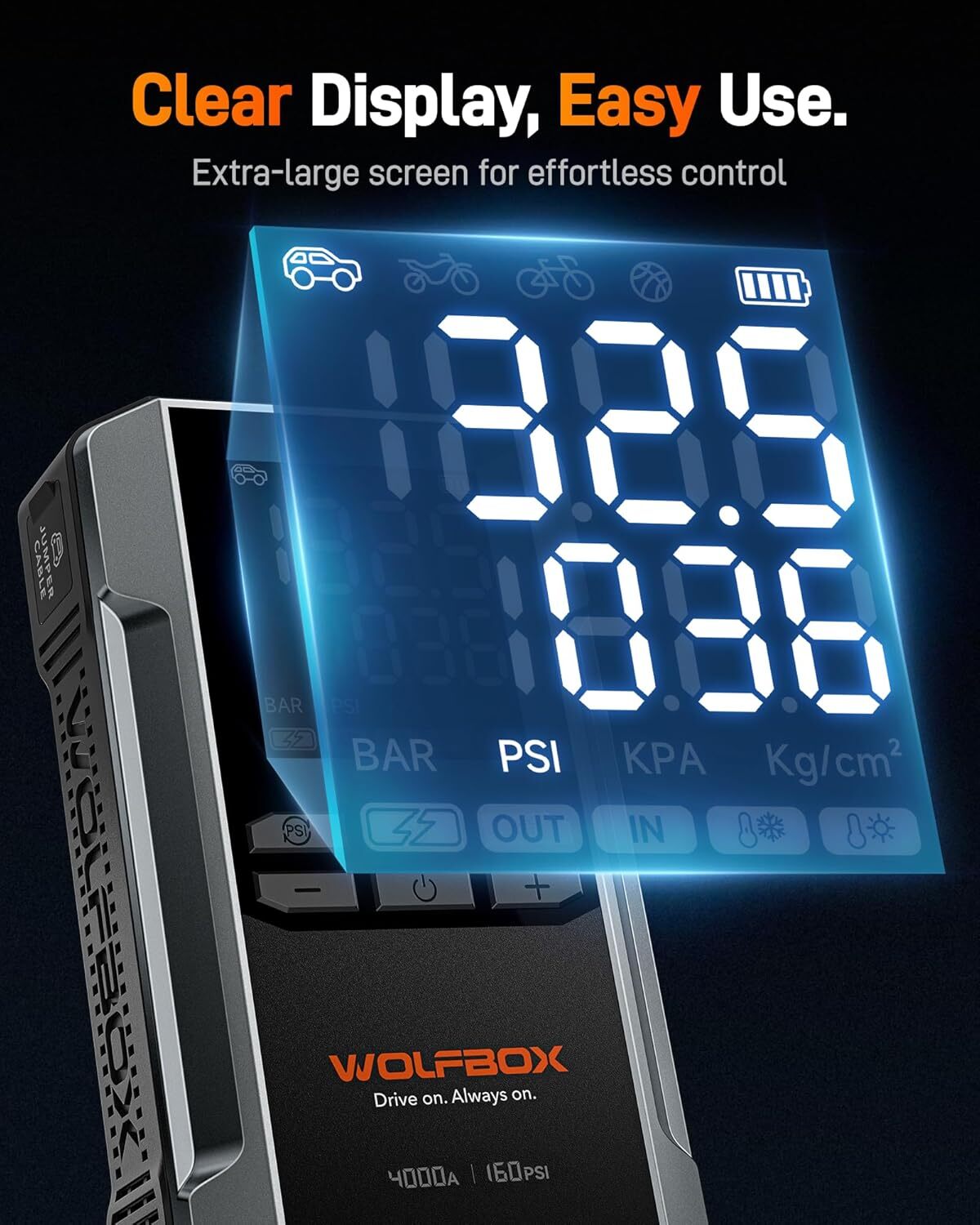 WOLFBOX Jump Starter with Air Compressor, 4000A Portable Car Battery Booster