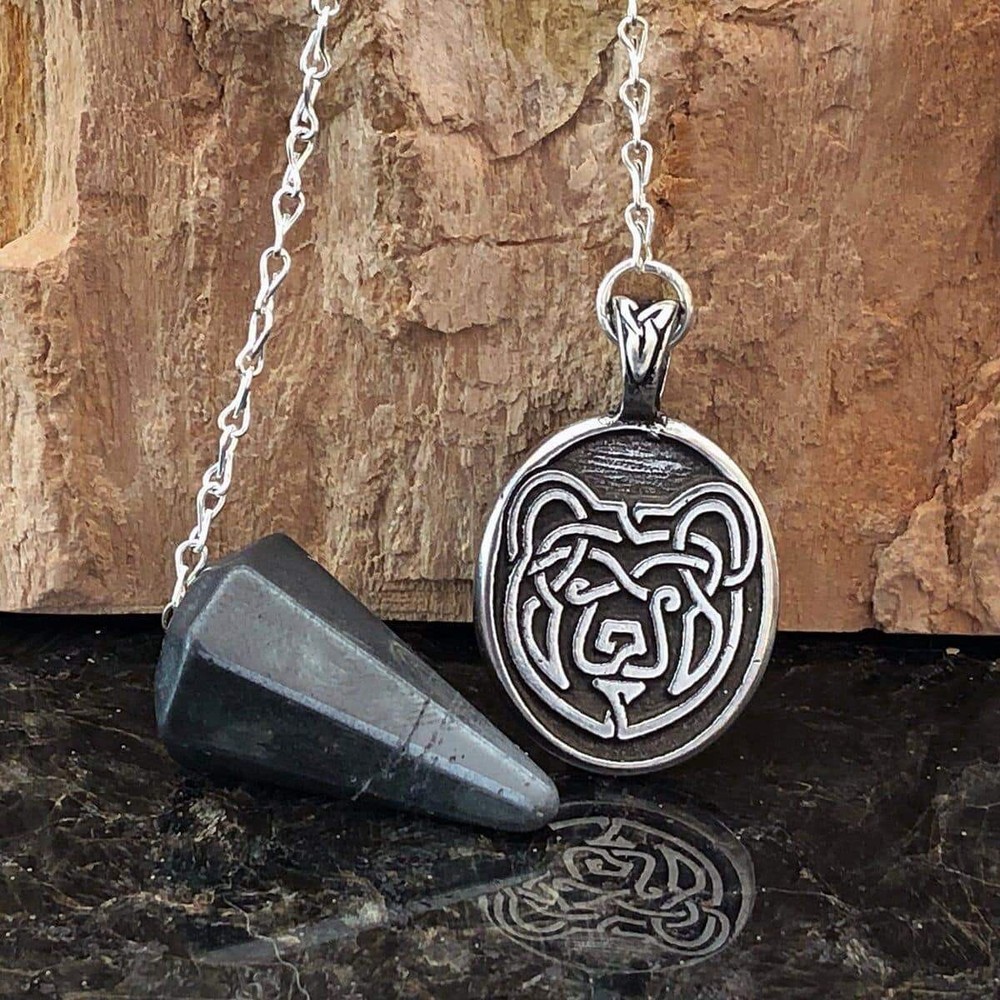 Celtic Pewter Bear Pendulum - Hematite made in USA