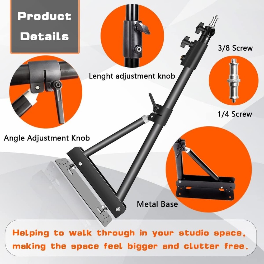 Adjustable Wall Mount Boom Arm for Ring Light - 180° Rotation, Space Saver