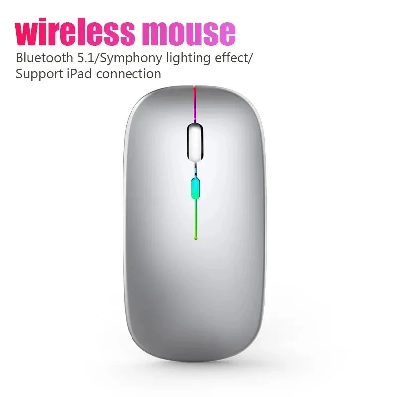 Rechargeable Bluetooth Wireless Mouse with 2.4GHz USB RGB 1600DPI Mouse for Comp
