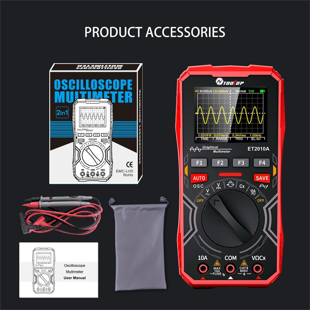 TOOLTOP ET2010A 2in1 Handheld Digital Oscilloscope Multimeter Mini Oscope Meter