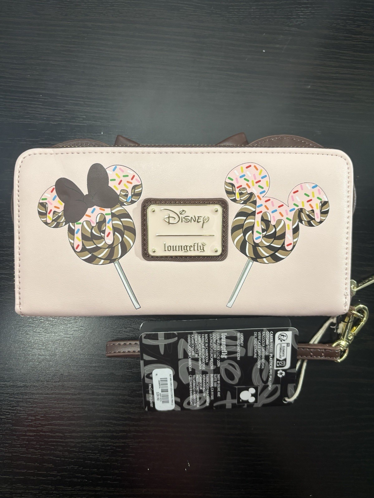 Loungefly Disney Minnie Mouse Chocolate Pink Lollipop Ears Wallet with Bow NWT