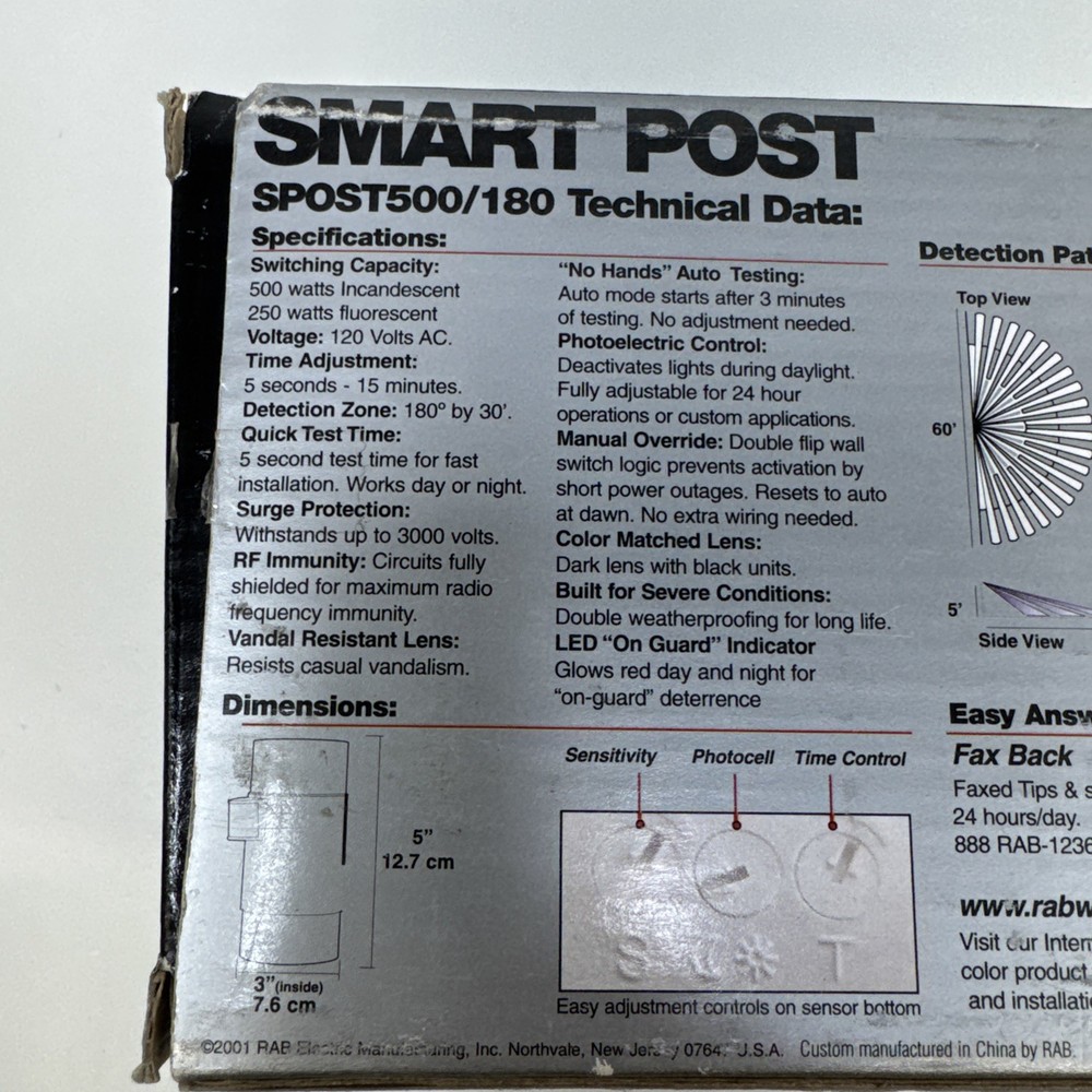 RAB Smart Post SPOST500/180 Motion Sensor Control for Post Lantern Black Finish