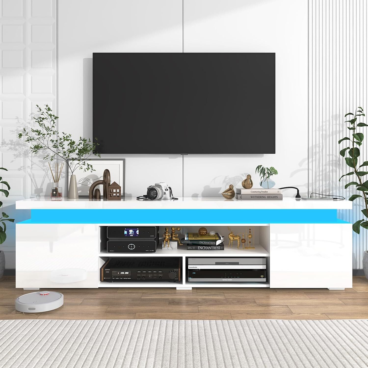 66"/75" Modern High Gloss LED TV Stand, Entertainment Center for 75"/85" TV