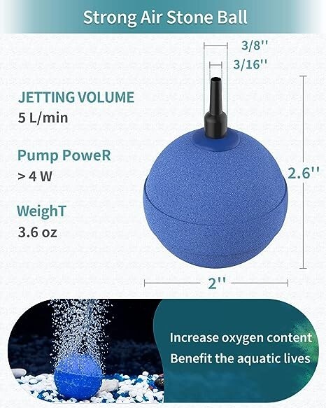 Aquarium Air Stone Bubbler 2 Inch Ball-Shape Oxygen Diffuse Bubble Release Tool