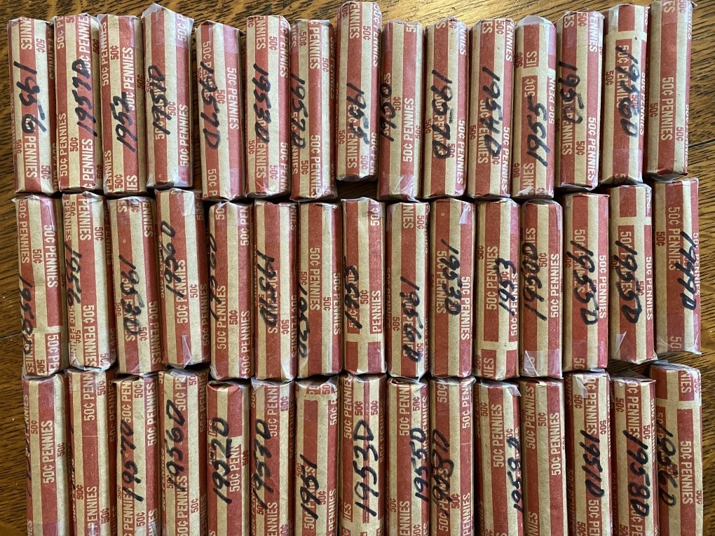 Lot of (10 rolls) Lincoln Wheat Cent Rolls 1940-1958
