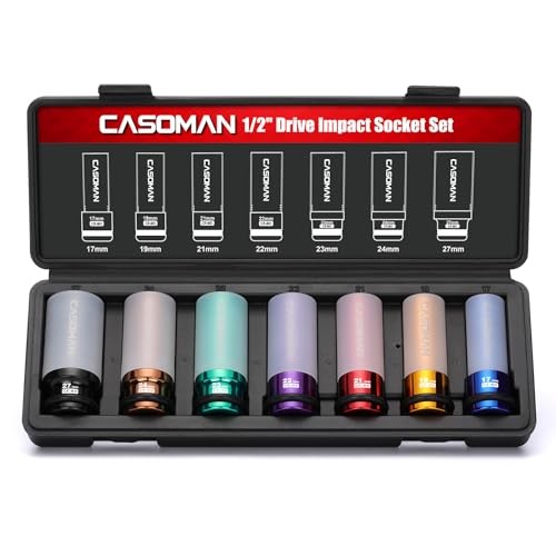 7PCS 1/2" Drive Deep Lug Nut Impact Socket Set, Non-marring & Thin Wall Wheel