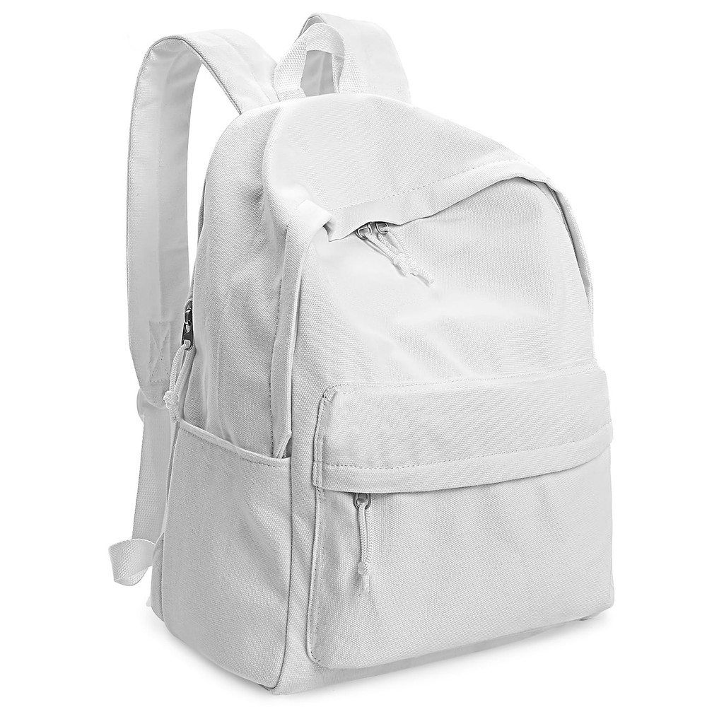 Diy Canvas Backpack Daypack Satchel Backpack (White, with Side Pocket)