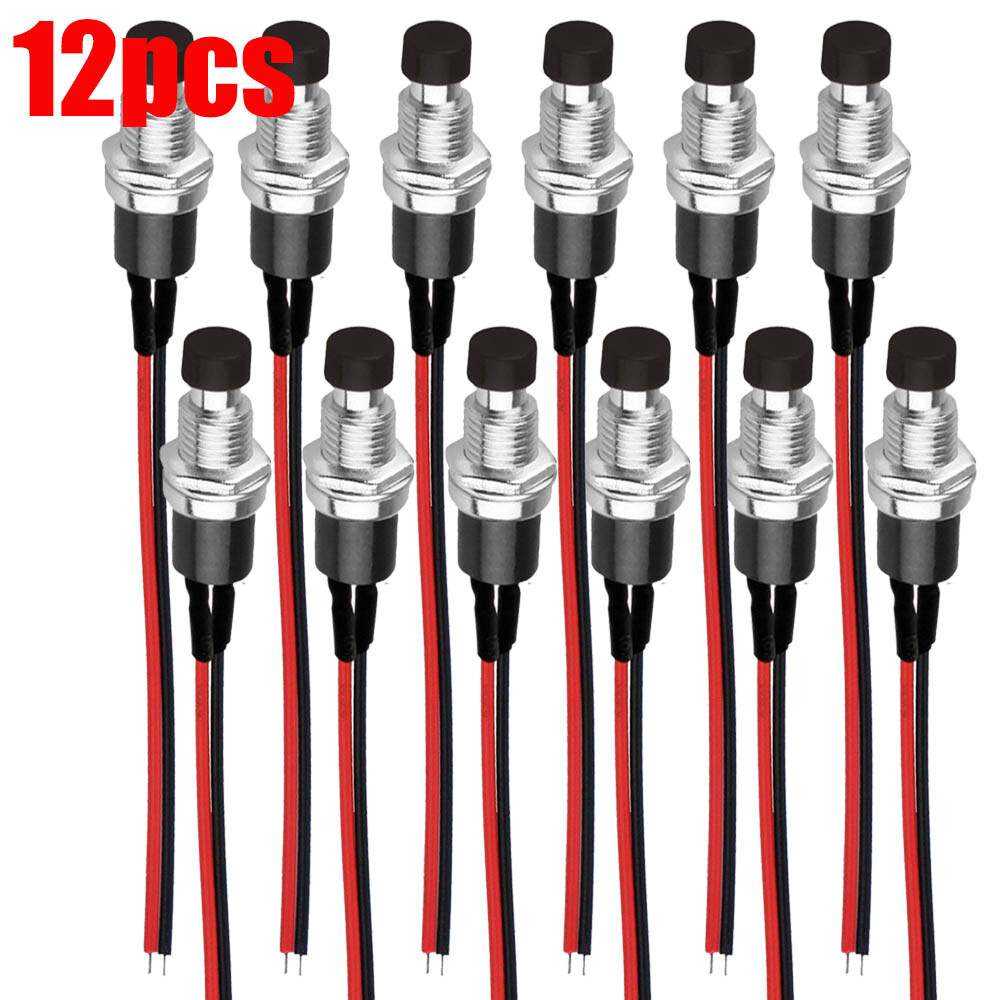12Pcs Mini Push Button Pre-Wired Momentary N/O OFF-ON Switch Plug 12V 5AMP SPST