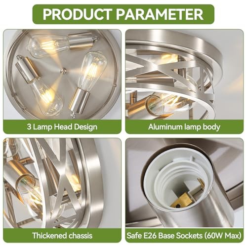 13 inch Flush Mount Ceiling Light Fixtures,3-Light Modern 2 pack Brushed Nickel