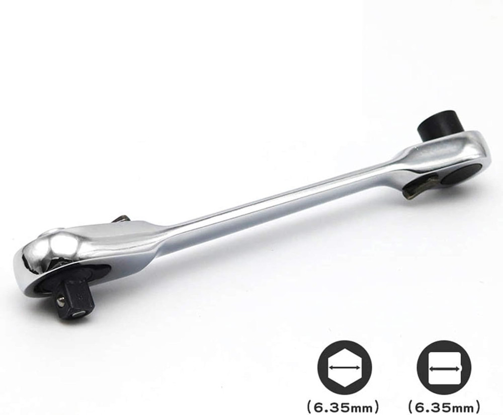 1/4" Mini Double Head Ratchet Wrench 72 Tooth Socket & Bit Driver Tool Silver