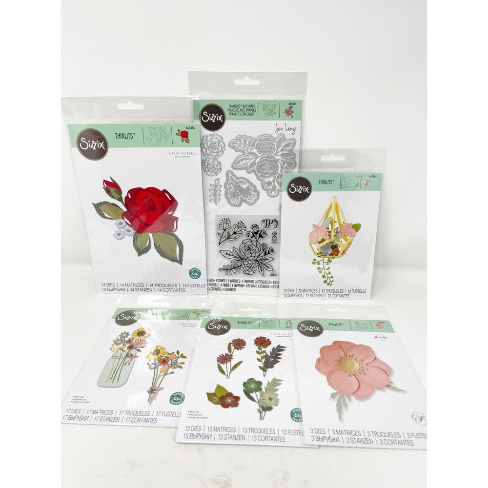 Sizzix Thinlits Floral Cutting Dies Summer Garden Flowers & Stamps Bundle NEW