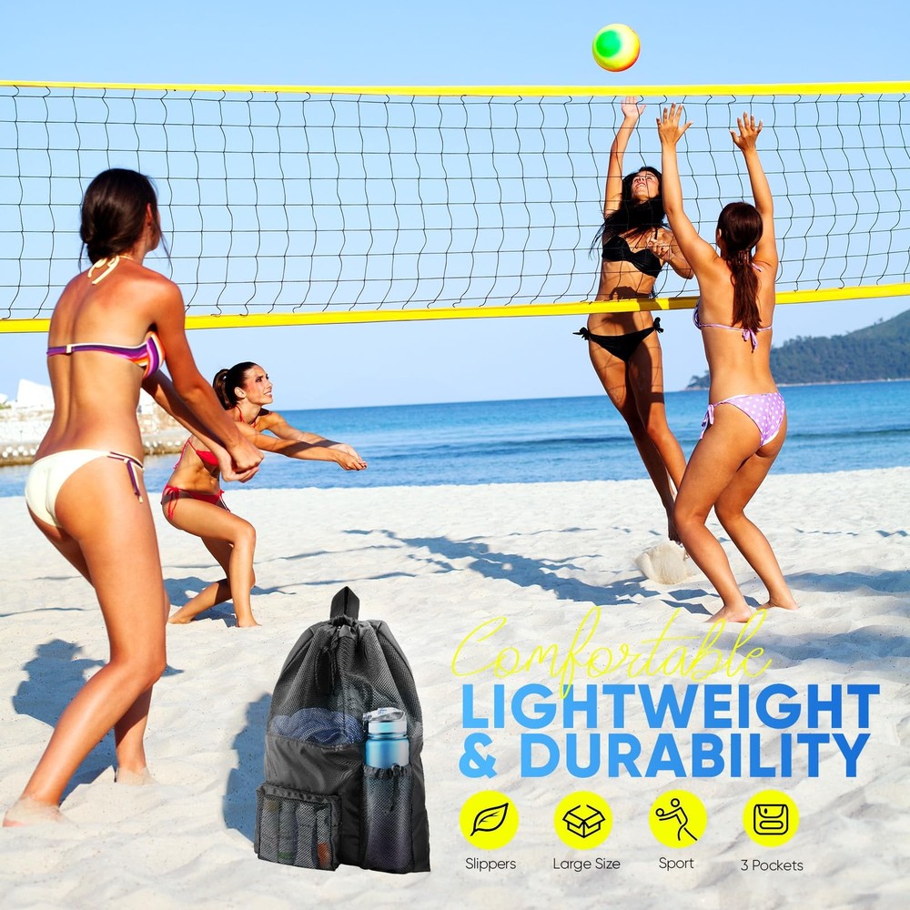 Swim Backpack Mesh Bag, Large Waterproof Drawstring Beach Pool