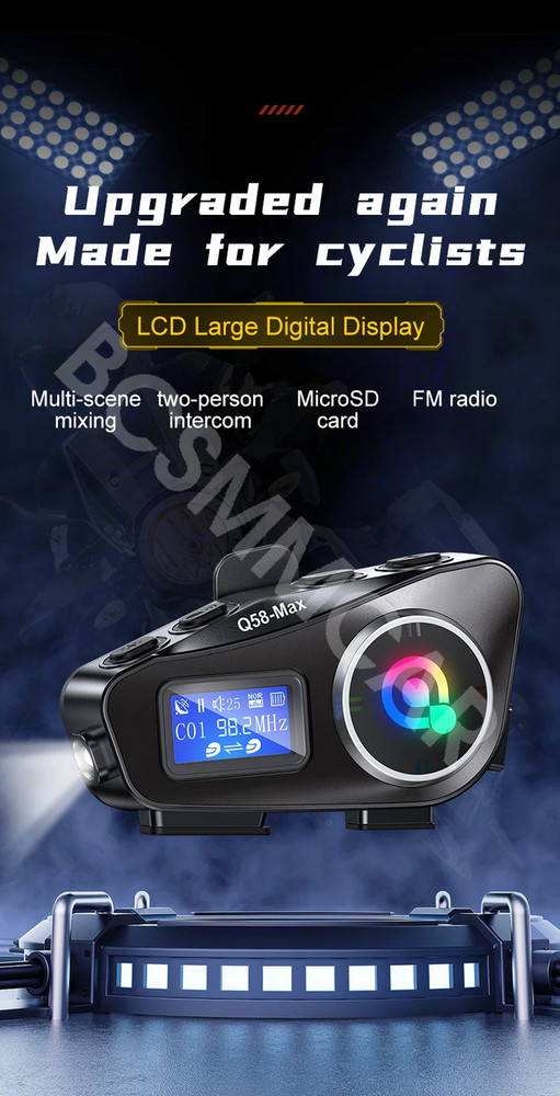 Motorcycle Bluetooth Intercom Helmet Headset Rider FM LCD Flashlight Waterproof