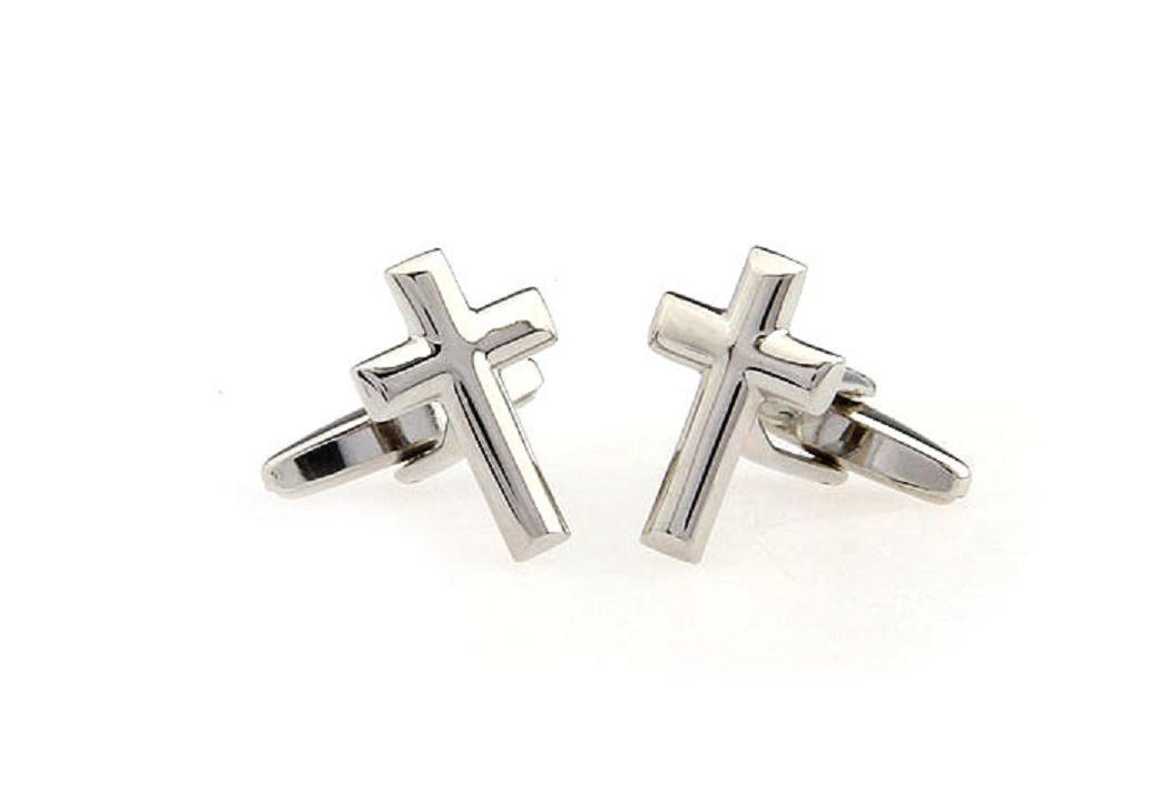 MRCUFF Cross Silver Pastor Pair of Cufflinks in a Presentation Gift Box & Cloth