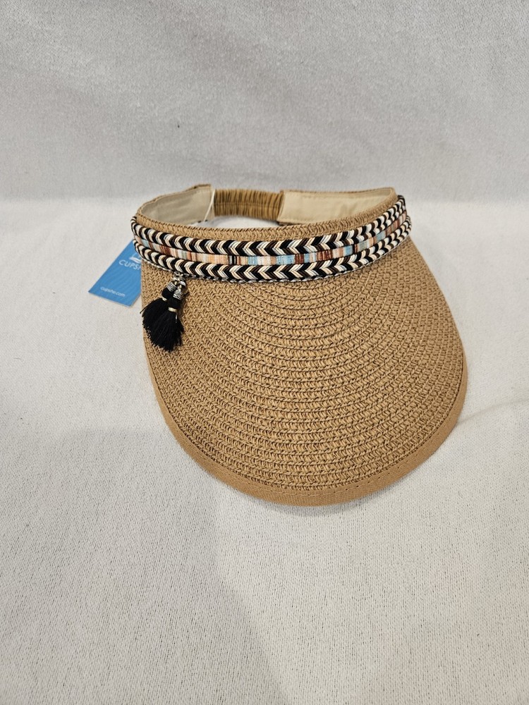 Cupshe Tan Straw Visor with Black Tassel and Multicolor Braid
