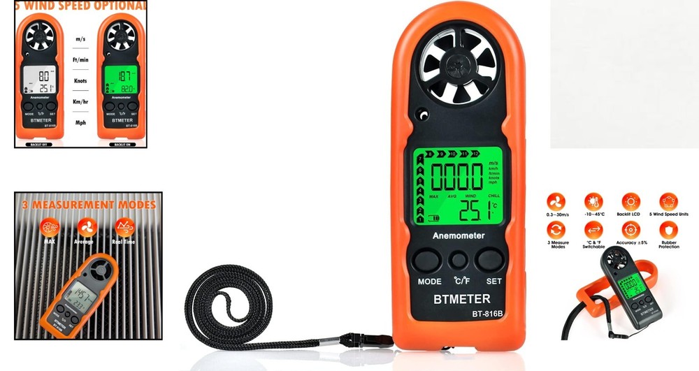 BT-816B Handheld Wind Speed Meter - Accurate Mini Anemometer with LCD Display