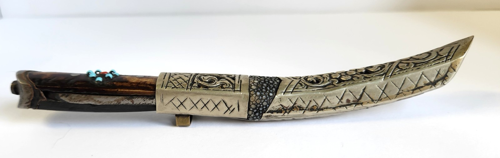 Antique Tibetan Himalayan Turquoise Knife & Sheath Tribal Nomad 6.5" Sheathed