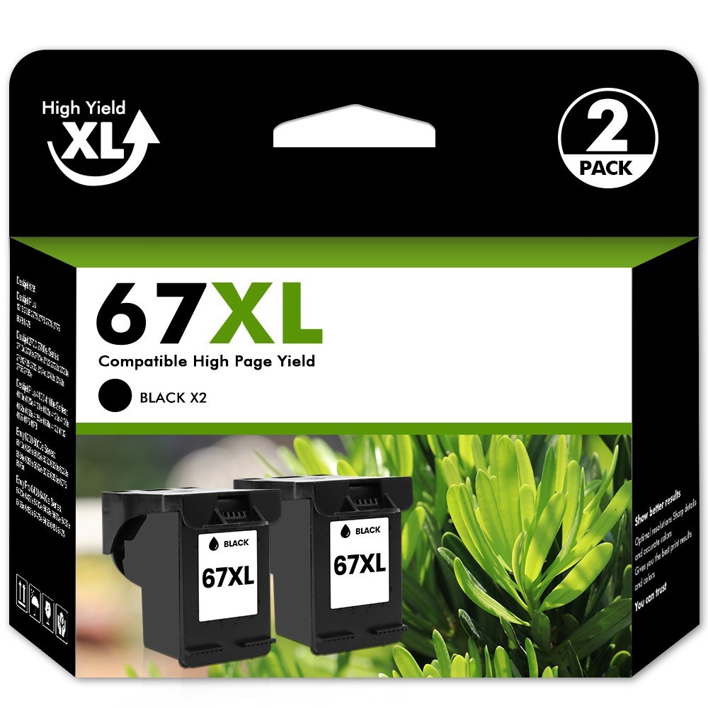 2PK 67XL Ink Cartridge Black For HP ink 67 DeskJet 2700 2755 4155 Envy 6055 6455