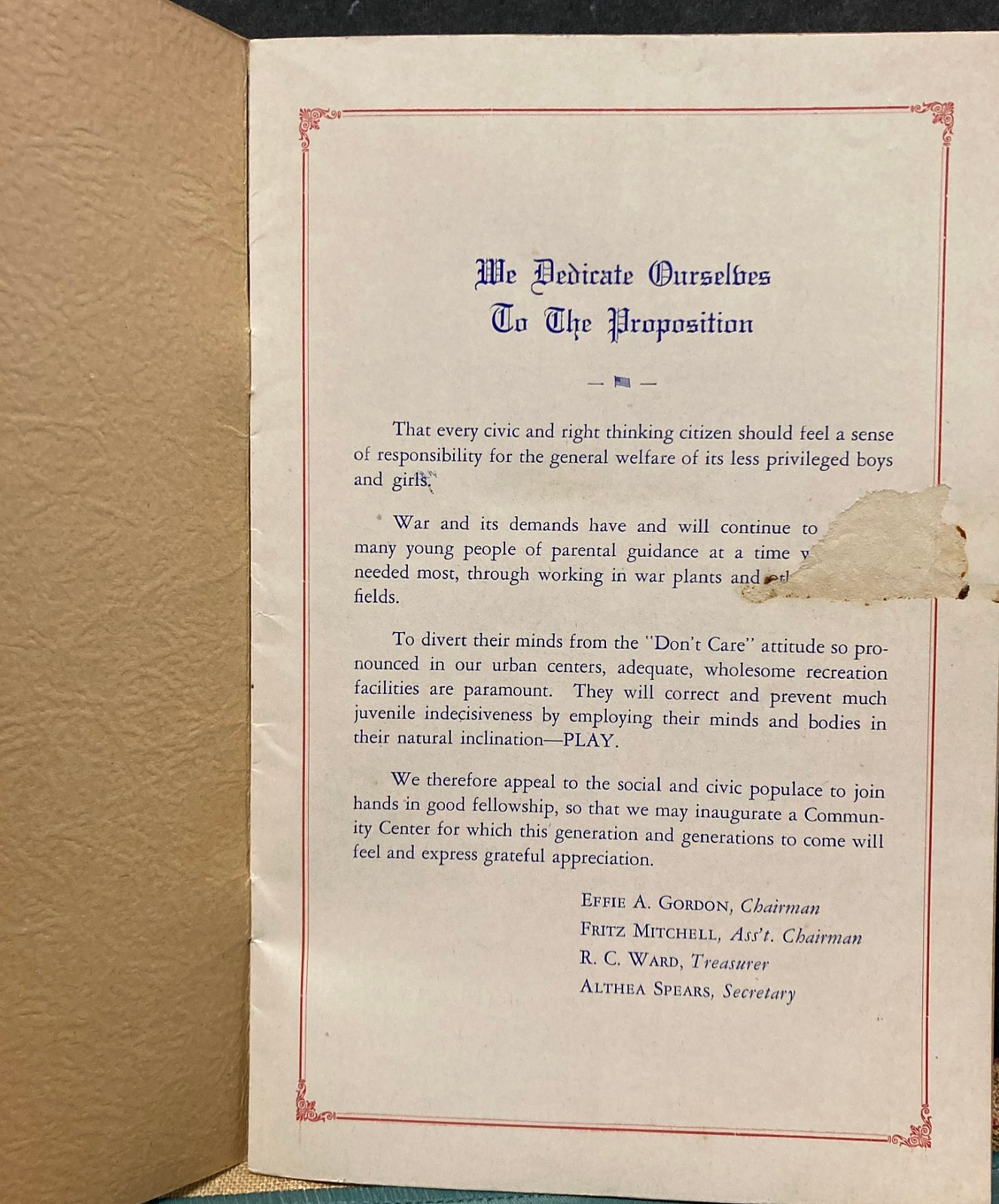 Vintage 1943~African American Community Center~Program~Rye~Port Chester New York
