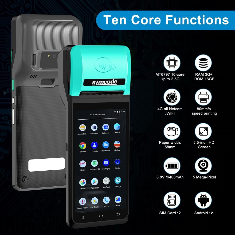 POS PDA Thermal Receipt Printer Handheld Printer Mobile POS Machine 5.5" Touc...